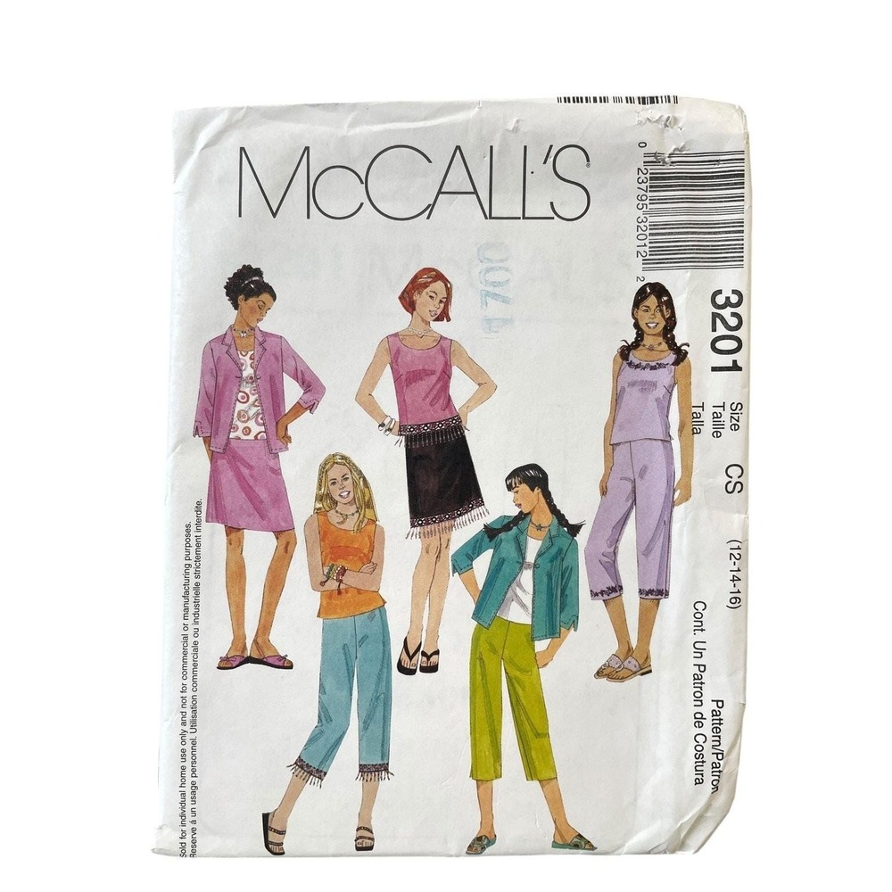 McCall's 3201 Girls' Shirt-Jacket Top Cropped Pants Skirt CS (12-14-16) Pattern‎